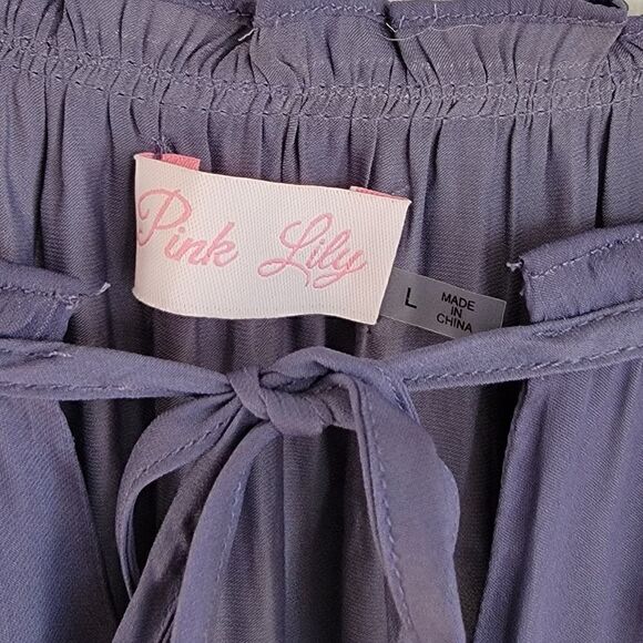 Pink Lily Ruffle Tie Neck Silk Dress L - Picture 5 of 7